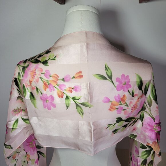 Echo Pink Vibrant Flower Design Floral Silk Lightweight Scarf - Picture 3 of 5